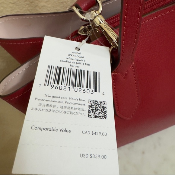 NWT Women’s KATE SPADE Harper Satchel Candied Cherry Grained leather crossbody - Picture 5 of 9